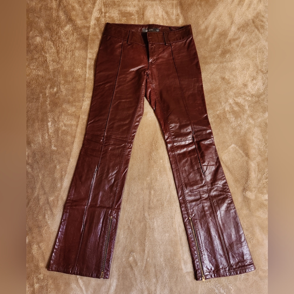 Womens Gap Burgandy Red Genuine Leather Pants Sz 1 w/ Zippered Legs